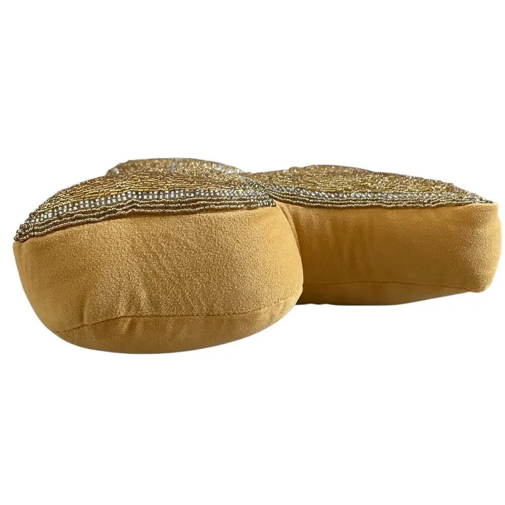 Glitz & Glimmer Beaded Gold Velvet Bow Pillow Holiday Glam Designer Decor New